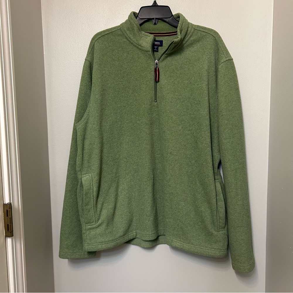 G.H.‎ Bass Mens Pullover Size L Green Fleece 1/4 Zip EUC Outdoors Hiking Y2K